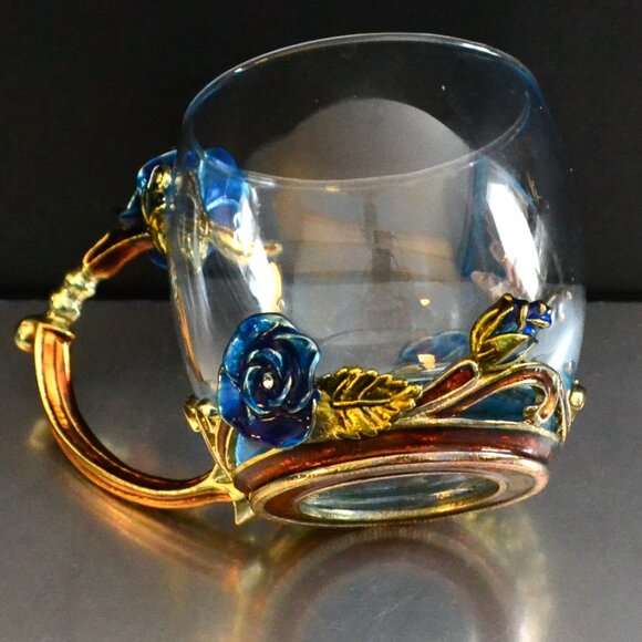 Arc Of France Clear Glass Mugs With Enamel Details Decorative Glassware - Picture 5 of 8